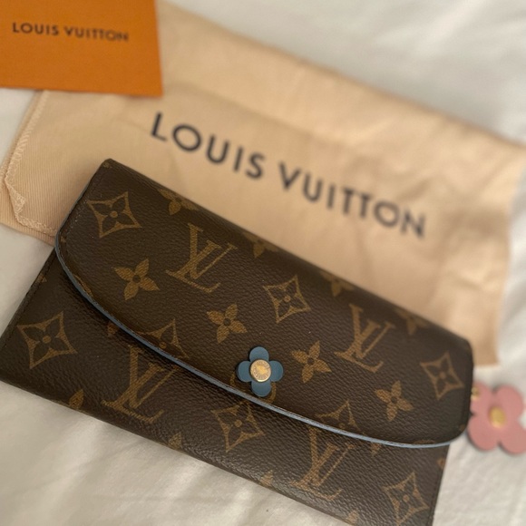 Authentic-Louis Vuitton Monogram Bloom Flower Emilie Wallet Blue Jean - Picture 12 of 16